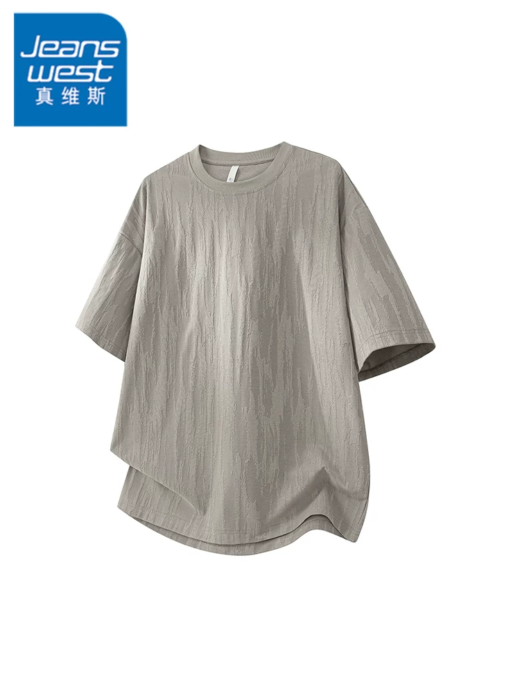 Áo thun cổ tròn chất liệu lụa băng kiểu Mỹ của Jeanswest dành cho nam, dáng rộng mùa hè, cảm giác cao cấp, thoáng khí, tay ngắn thân thiện với làn da.