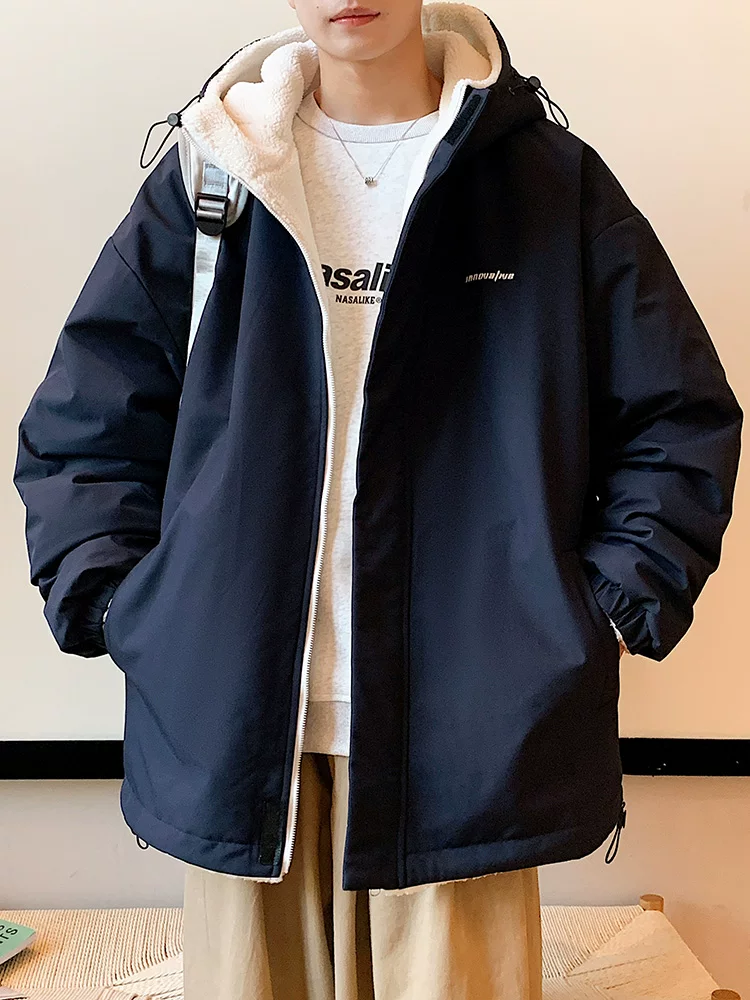 Áo khoác cotton có mũ, lót lông cừu dày dặn của Jeanswest dành cho nam, áo khoác ấm có thể mặc hai mặt mùa đông.