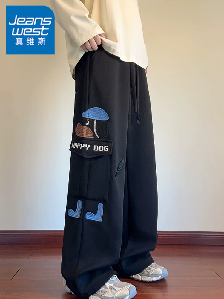 Quần dài ống rộng dáng suông thời trang phong cách Mỹ của thương hiệu Jeanswest dành cho nam, mùa xuân thu, quần dài ống rộng đa năng cao cấp.