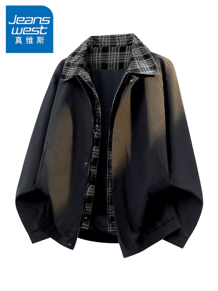 Áo khoác giả hai mảnh phong cách retro của Jeanswest dành cho nam giới, áo khoác ngoài thông thường của thương hiệu thời trang cao cấp mùa xuân và mùa thu.