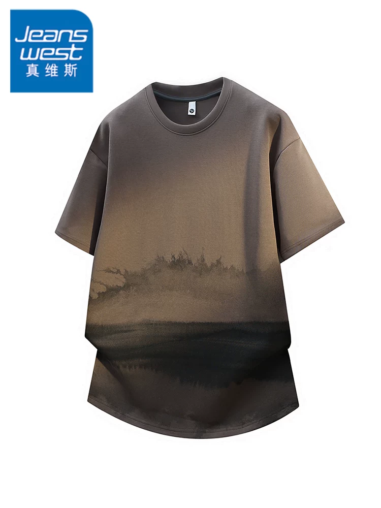 Áo thun nam cổ tròn in họa tiết phong cách Mỹ của Jeanswest, áo thun ngắn tay thoáng khí, rộng rãi, hợp thời trang, cao cấp mùa hè.