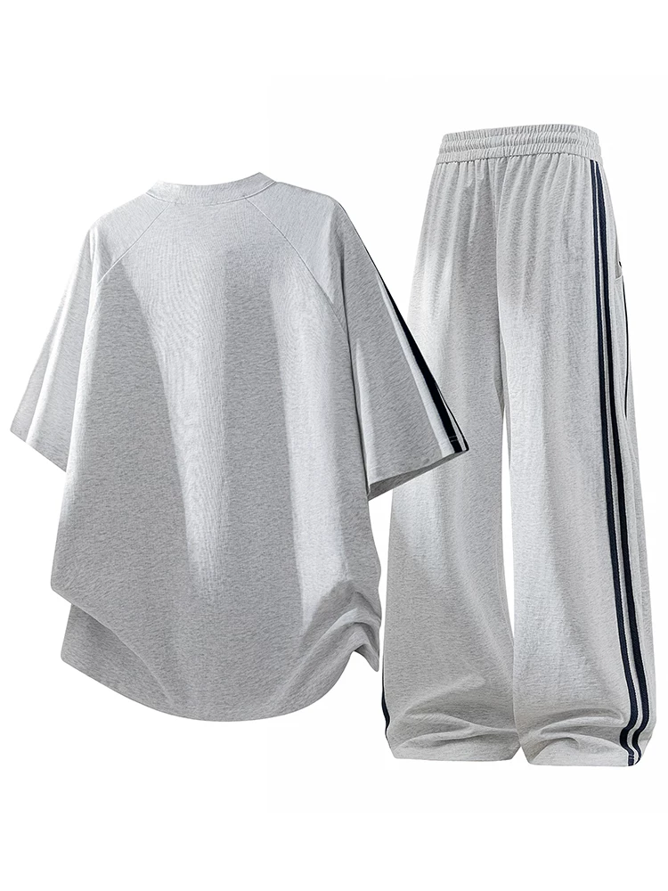 Bộ đồ thể thao kẻ sọc nửa khóa kéo phong cách Mỹ của Jeanswest dành cho nam, bộ hai mảnh rộng rãi thời thượng cao cấp mùa hè.