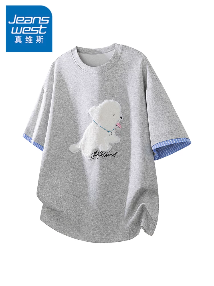 Áo thun dáng rộng cổ tròn thông thường của Jeanswest dành cho nam, mùa xuân hè, thương hiệu thời thượng cao cấp, phong cách, thoáng khí, tay ngắn đa năng.