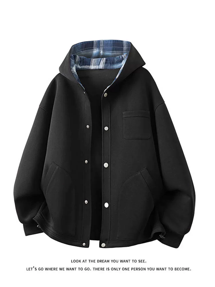 Áo khoác cardigan có mũ trùm đầu kiểu retro kẻ sọc của Jeanswest dành cho nam mùa xuân và mùa thu, áo khoác đa năng, bền bỉ, phong cách thường ngày