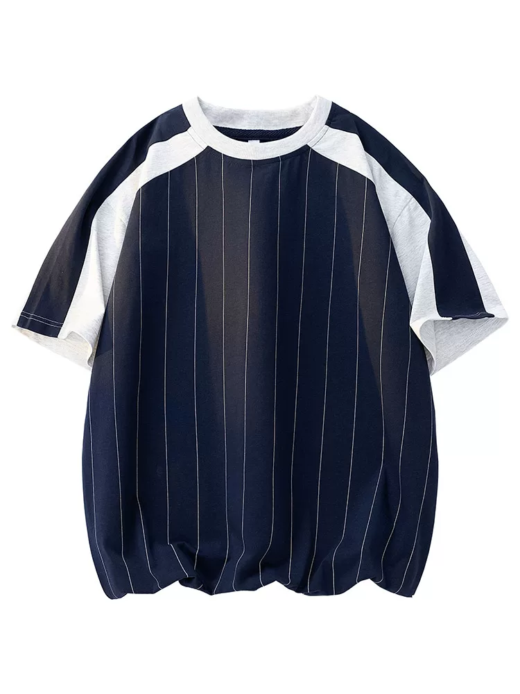 Áo thun nam Jeanswest phong cách Mỹ cổ điển, phối vải chắp vá, tay ngắn, mùa hè 2025, kiểu dáng mới, đa năng, rộng rãi.