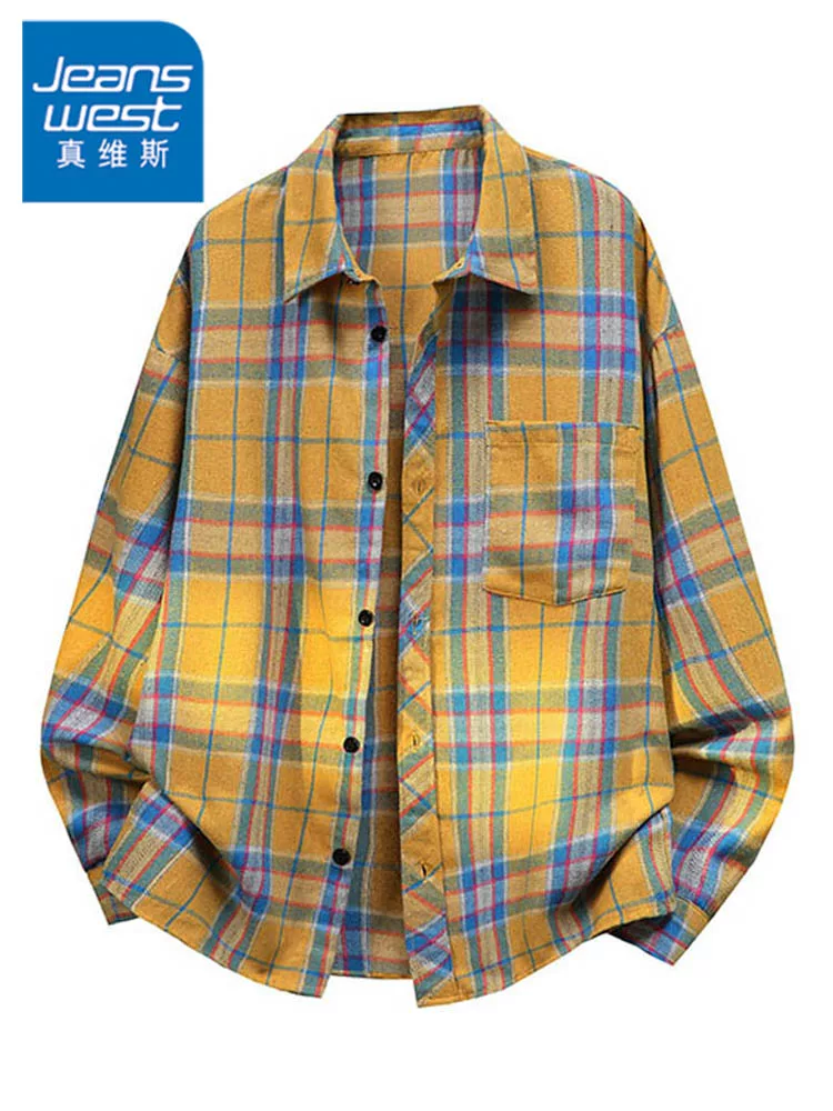 Áo sơ mi kẻ sọc cổ điển kiểu Mỹ của Jeanswest dành cho nam, mùa xuân thu, cảm giác cao cấp, dáng rộng, áo khoác thường ngày đa năng.