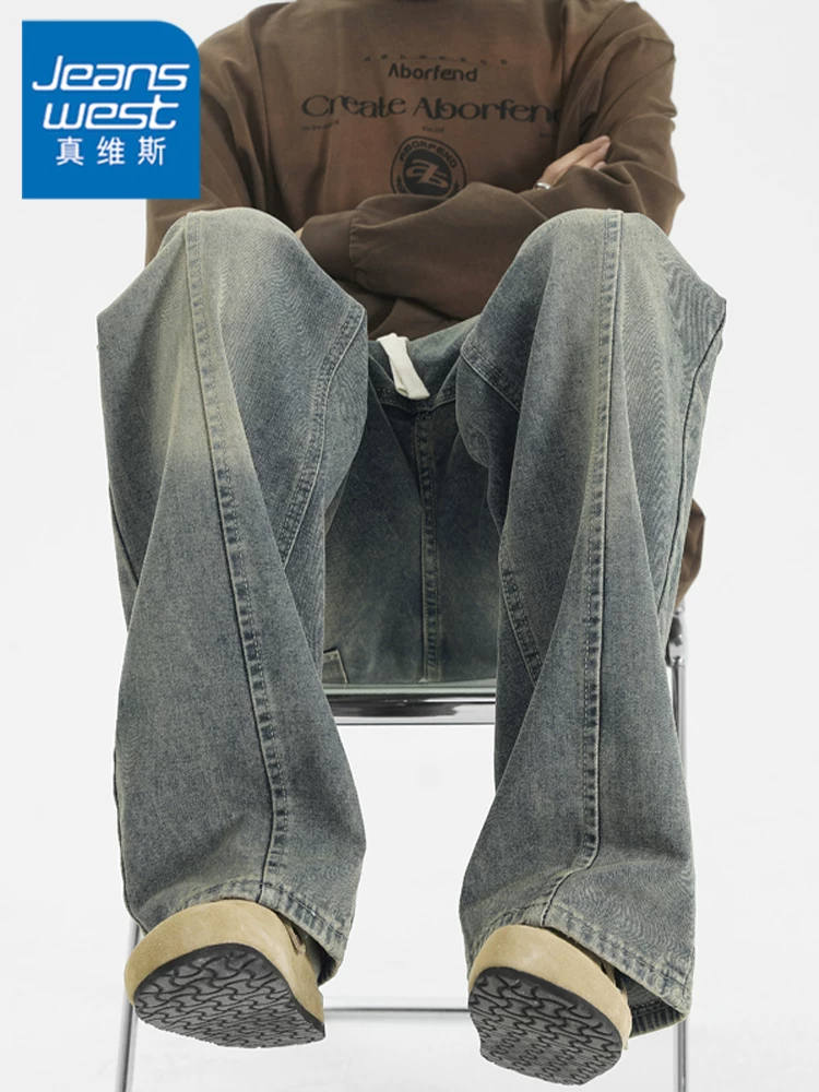 Quần jeans ống đứng phong cách retro Mỹ của Jeanswest dành cho nam, mùa xuân thu, quần dài dáng rộng thời trang cao cấp.