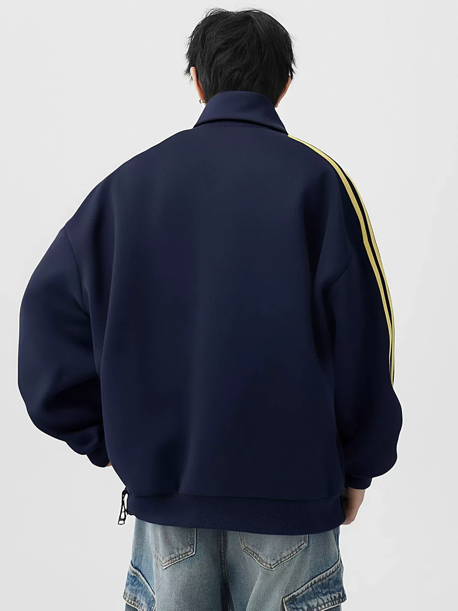 Áo len cardigan cổ đứng Jeanswest dành cho nam, áo khoác thường ngày mùa xuân, thương hiệu thời thượng dành cho thanh thiếu niên, áo khoác chắp vá ba sọc.