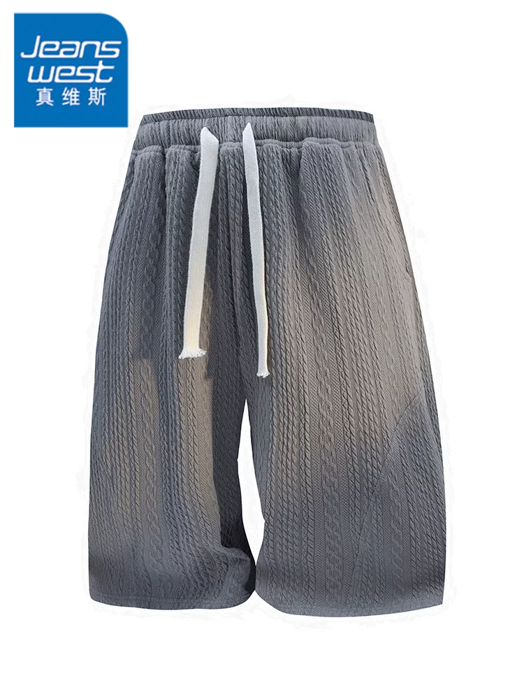 Quần short nam kiểu Mỹ chất liệu jacquard, phong cách casual, cao cấp, rộng rãi, thời thượng, thoáng mát, năm phần, mùa hè.