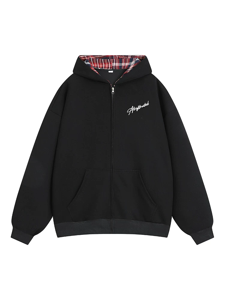 Áo khoác cardigan kẻ sọc có mũ trùm đầu kiểu Mỹ của Jeanswest dành cho nam, áo khoác màu đen dáng rộng hợp thời trang mùa xuân thu.