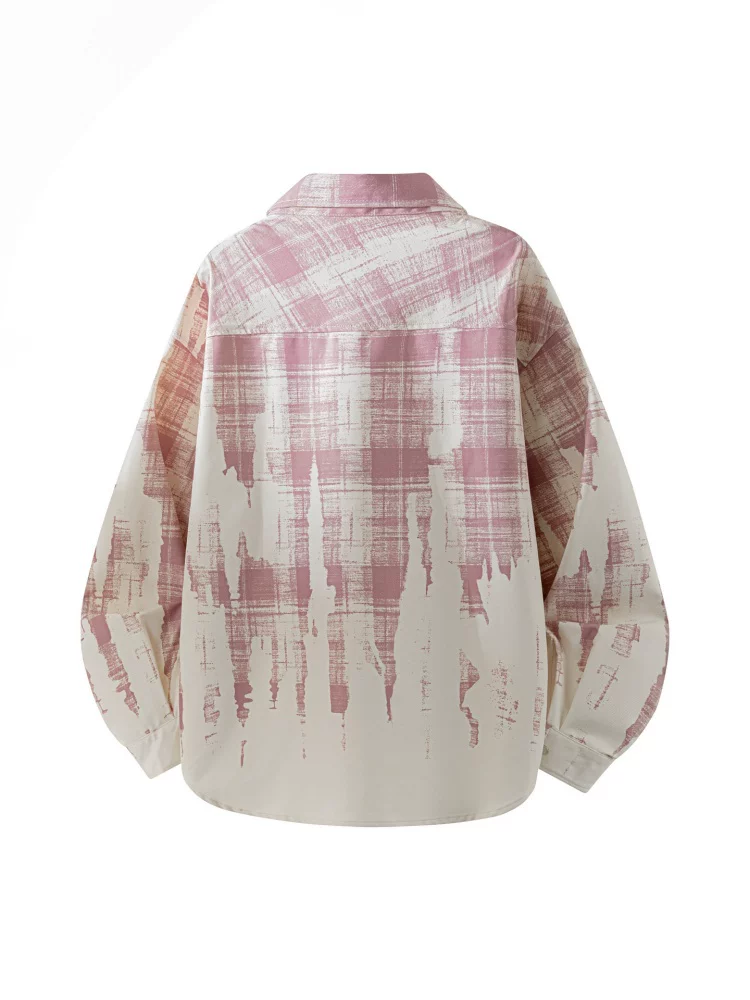Áo sơ mi nam Jeanswest 2026 kiểu retro kẻ caro nhuộm tie-dye, cổ trụ, mùa xuân thu, đa năng, dáng rộng, phong cách casual
