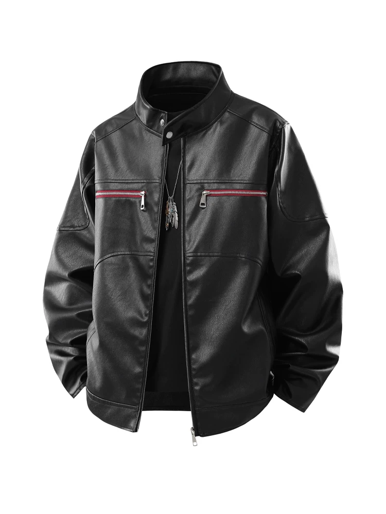 Áo khoác da PU cổ đứng phong cách Mỹ của Jeanswest dành cho nam, mùa xuân thu, áo khoác ngoài dáng rộng thương hiệu thời thượng cao cấp.