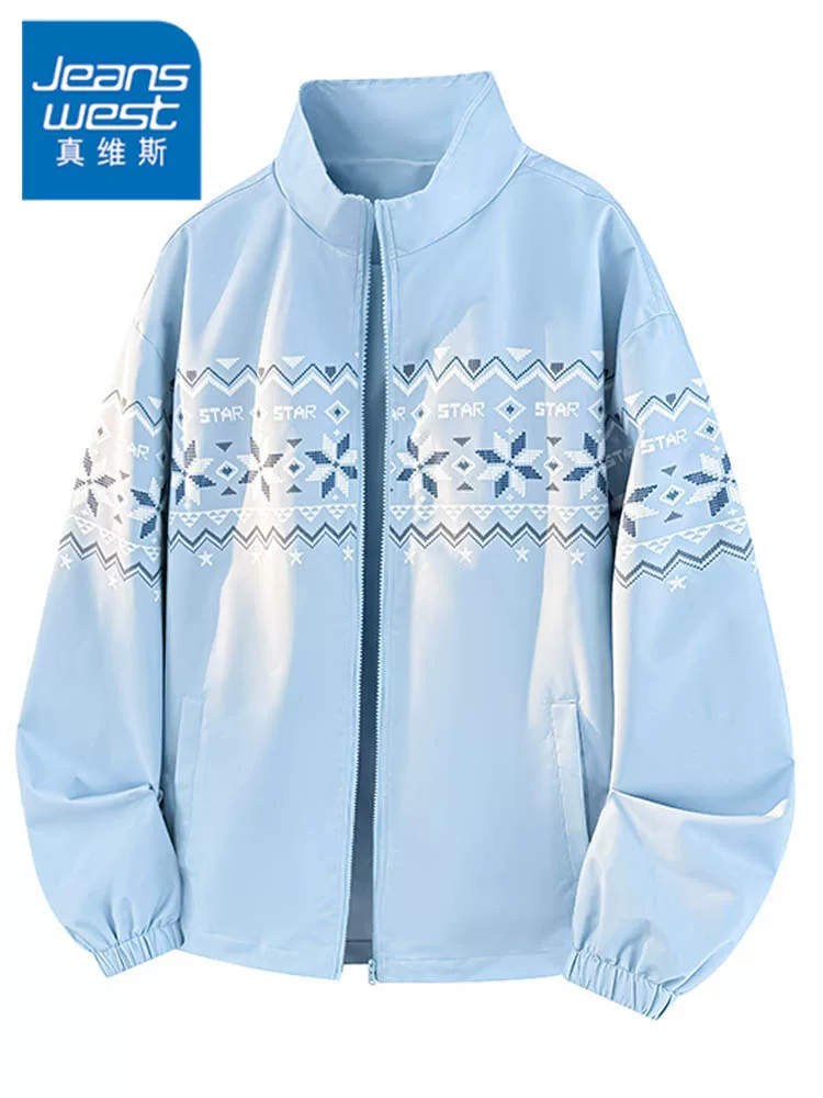 Áo khoác nam Jeanswest 2026 kiểu mới, cổ đứng, in họa tiết, dáng rộng rãi, đa năng, thời trang, áo khoác ngoài phong cách casual cho mùa xuân và mùa thu.