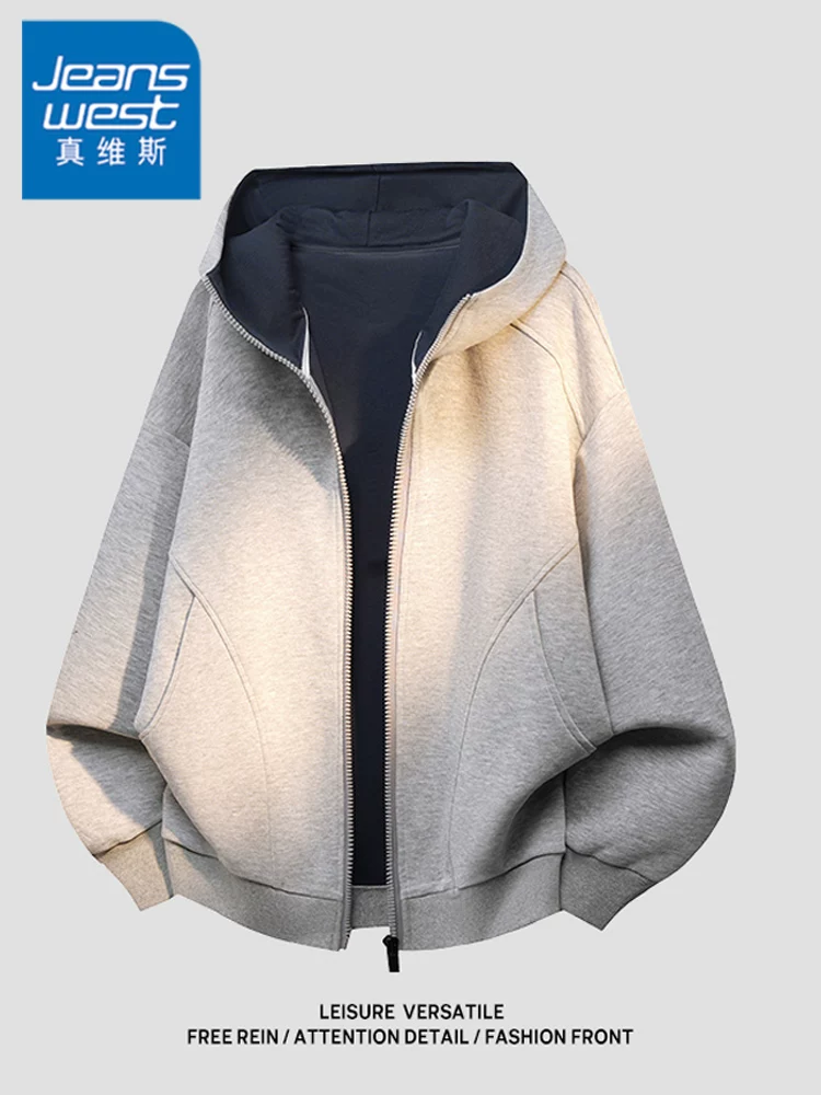 Áo khoác cardigan có mũ trùm đầu phối màu theo phong cách Mỹ của Jeanswest dành cho nam, thương hiệu thời trang xuân thu, áo khoác thường ngày cá tính và sành điệu.