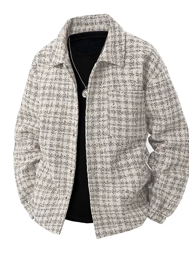 Áo khoác nam kiểu Mỹ có ve áo họa tiết houndstooth của Jeanswest, áo khoác cặp đôi thời trang mùa xuân.