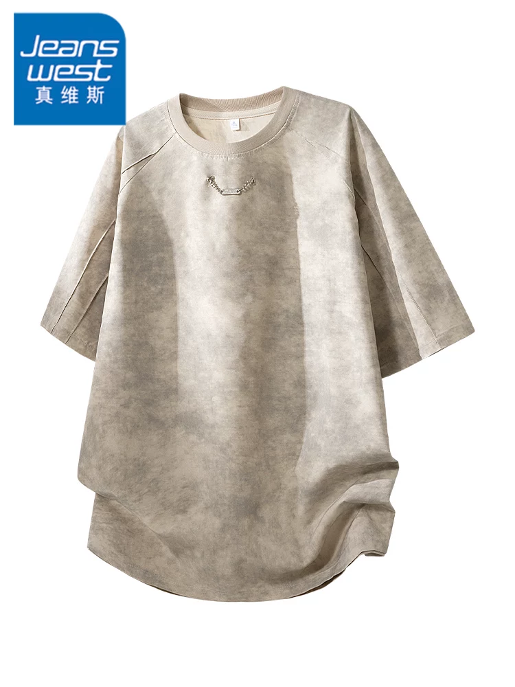 Áo thun nam cổ tròn nửa tay kiểu Mỹ của Jeanswest, mùa xuân hè, thương hiệu thời trang, thoáng khí, thân thiện với làn da, tay ngắn rộng rãi.