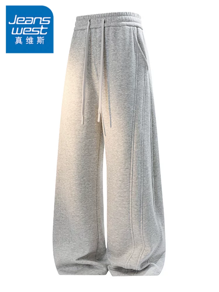 Quần dài dáng rộng kiểu Mỹ của Jeanswest dành cho nam giới, mùa xuân thu, quần thể thao thương hiệu thời thượng đa năng có dây rút cao cấp.