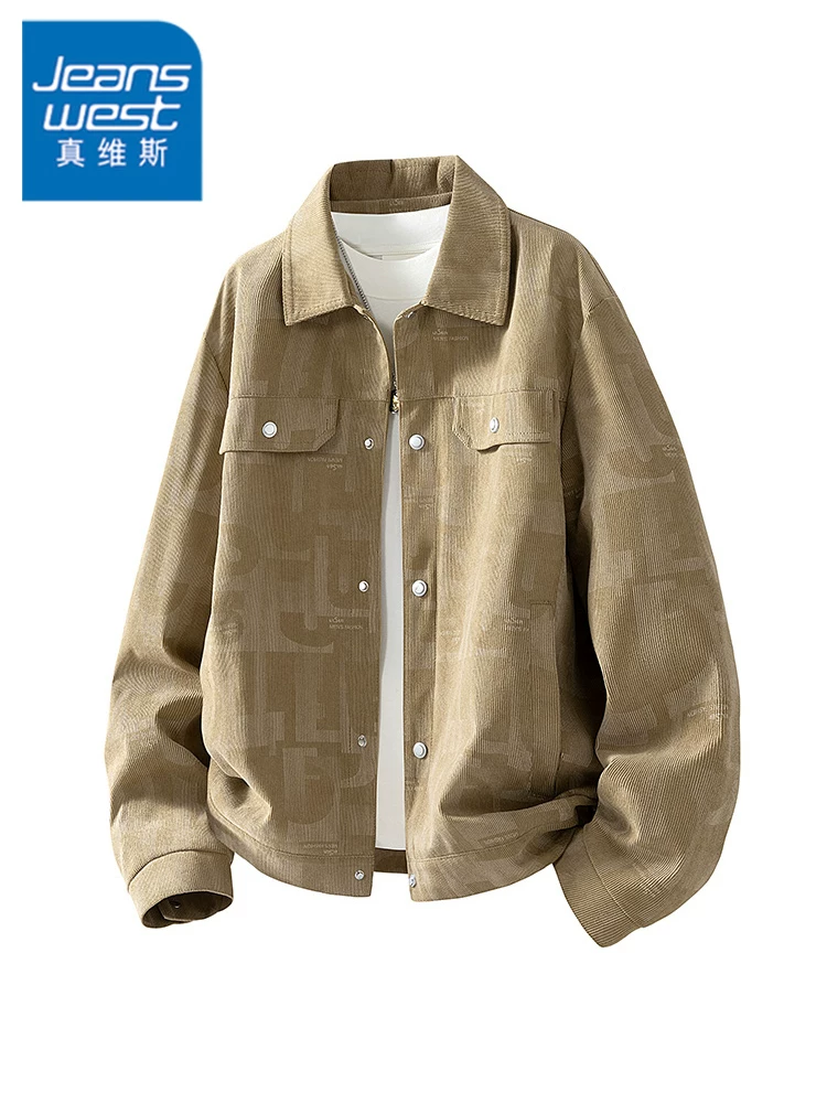 Áo khoác vải nhung cổ điển Jeanswest dành cho nam, áo khoác cao cấp dáng rộng phong cách thường ngày mùa xuân thu.
