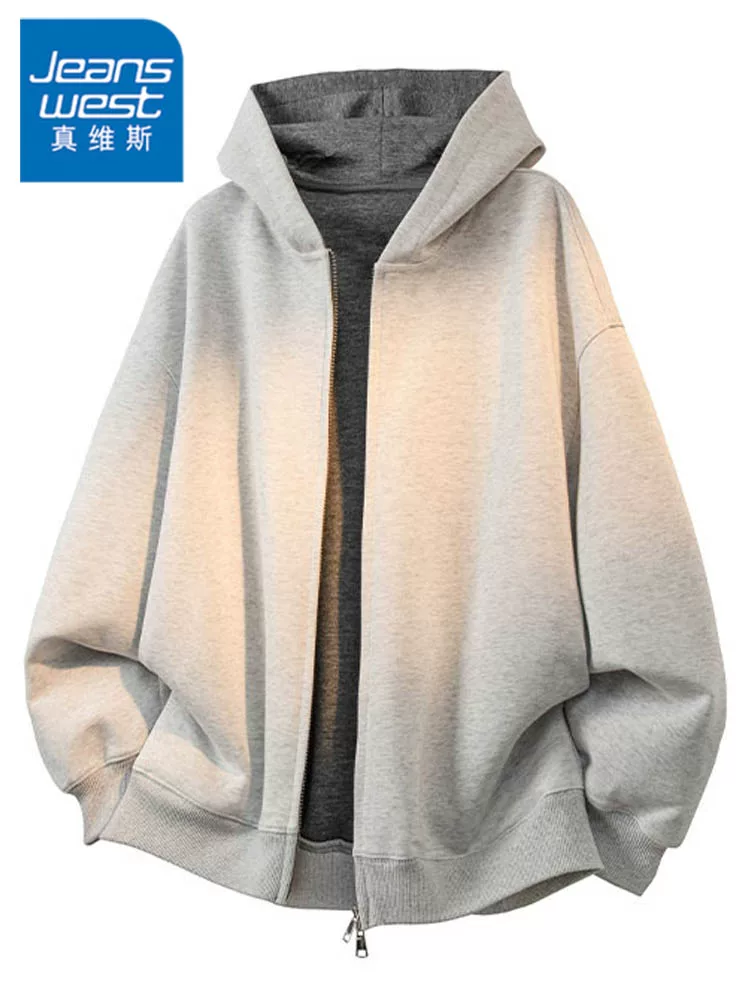 Áo khoác cardigan có mũ trùm đầu phong cách retro của Jeanswest dành cho nam, áo khoác dài tay cao cấp, dáng rộng, đa năng, mùa xuân.