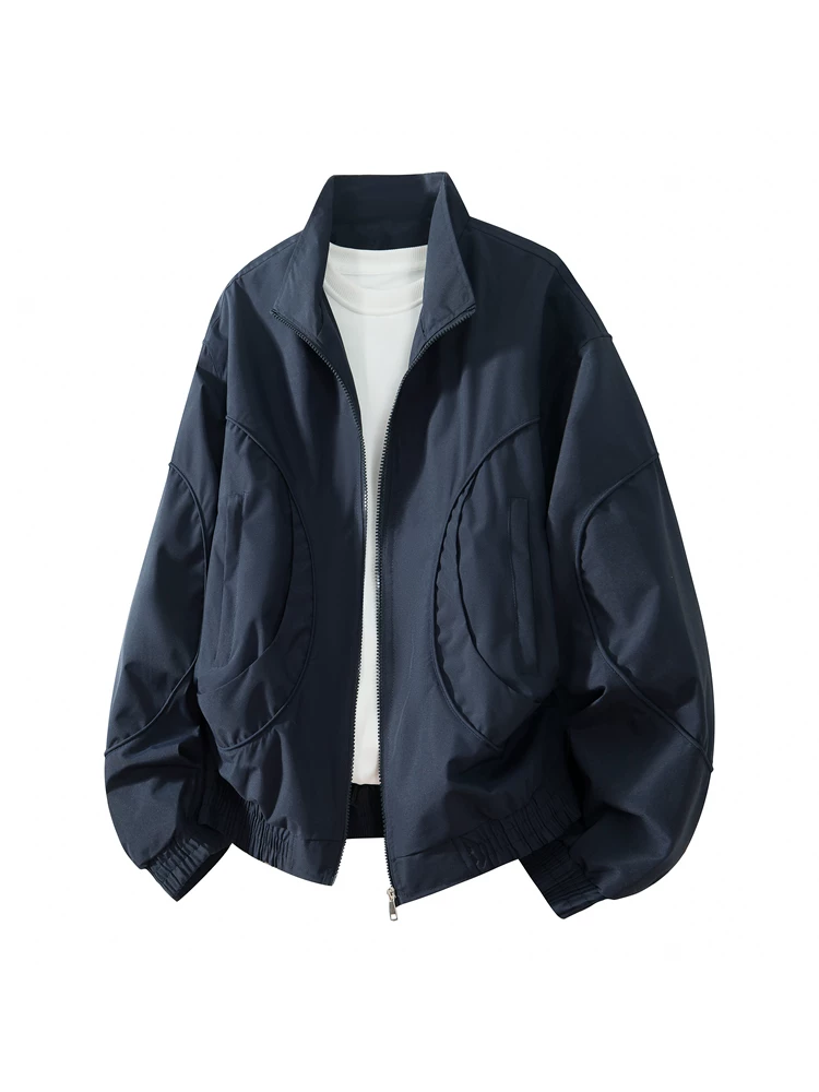Áo khoác cổ đứng cao cấp của Jeanswest dành cho nam, áo khoác màu đen dáng rộng phong cách Mỹ thời thượng mùa xuân thu.