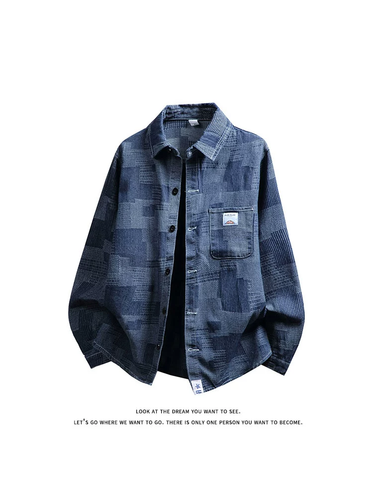 Áo khoác denim cổ đứng in chữ phong cách Mỹ của Jeanswest dành cho nam, áo khoác cao cấp thương hiệu thời trang retro giản dị mùa xuân thu.