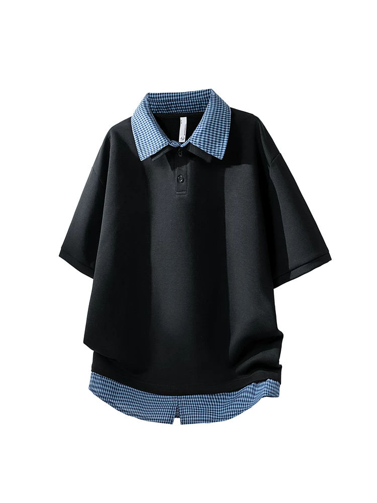Áo thun cổ bẻ giả hai mảnh kiểu Mỹ của Jeanswest dành cho nam, mùa xuân hè, cảm giác cao cấp, áo kiểu dáng rộng rãi thoải mái.