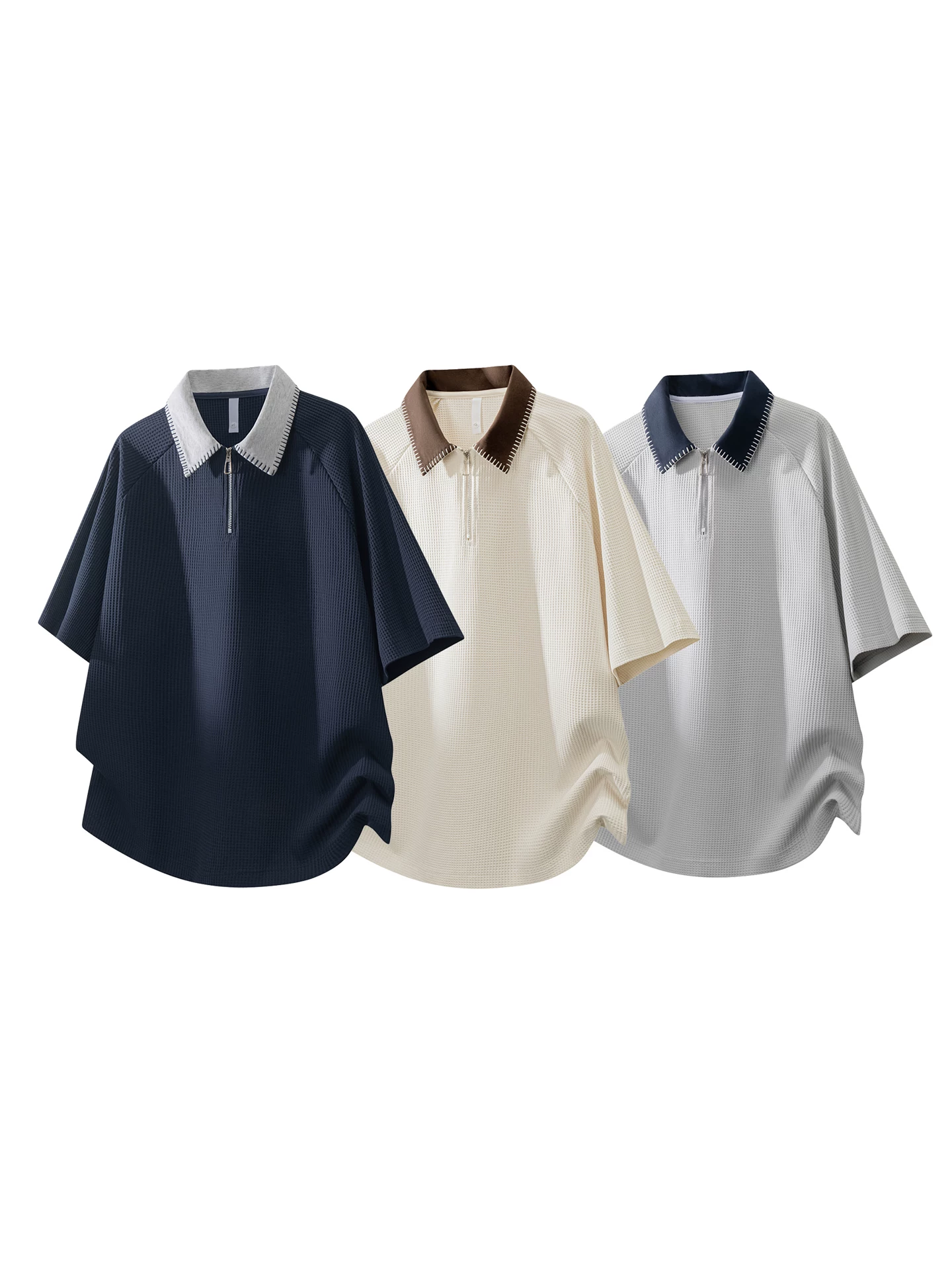 Áo thun cổ bẻ phối màu tương phản kiểu Mỹ của Jeanswest dành cho nam, dáng rộng mùa hè, cảm giác cao cấp, thoáng khí, thân thiện với làn da, tay ngắn mỏng.