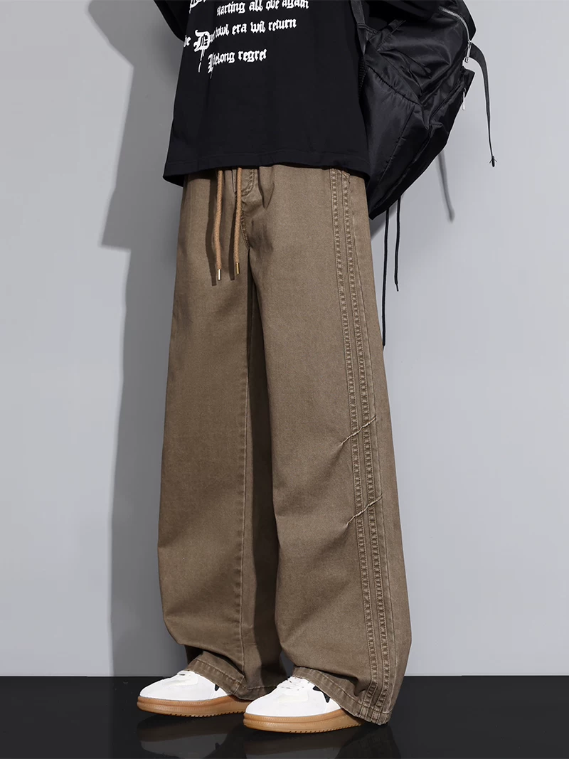 Quần dài nam Jeanswest 2026 kiểu mới, 100% cotton nguyên chất, chất liệu vải đã qua xử lý, dáng rộng, ống rộng, phong cách thường ngày, thích hợp cho mùa xuân và mùa thu.