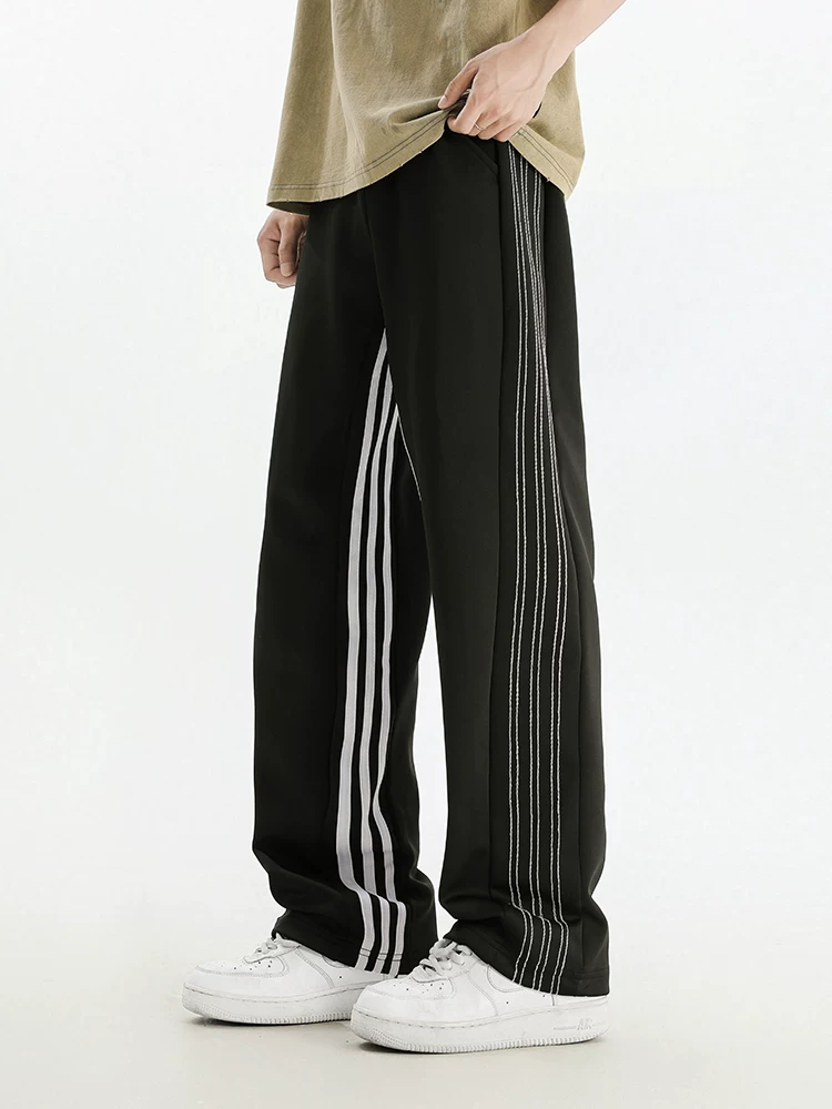 Quần jeanswest kiểu Mỹ cổ điển sọc kẻ sọc thẳng dành cho nam, quần ống rộng rộng rãi thoáng khí đa năng mùa hè bằng vải lụa mỏng thoáng khí.