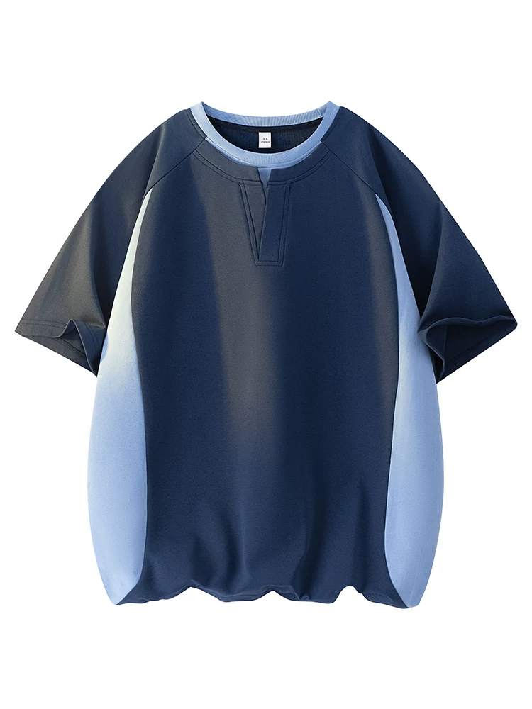 Áo thun cổ tròn giả hai mảnh phong cách Mỹ của Jeanswest dành cho nam, dáng rộng mùa hè, cảm giác cao cấp, thoáng khí, áo ngắn tay thân thiện với làn da.