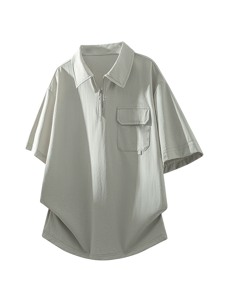 Áo polo nam Jeanswest kiểu Mỹ, màu trơn, nửa khóa kéo, tay ngắn mùa hè, chất liệu cao cấp, dáng rộng, đa năng.