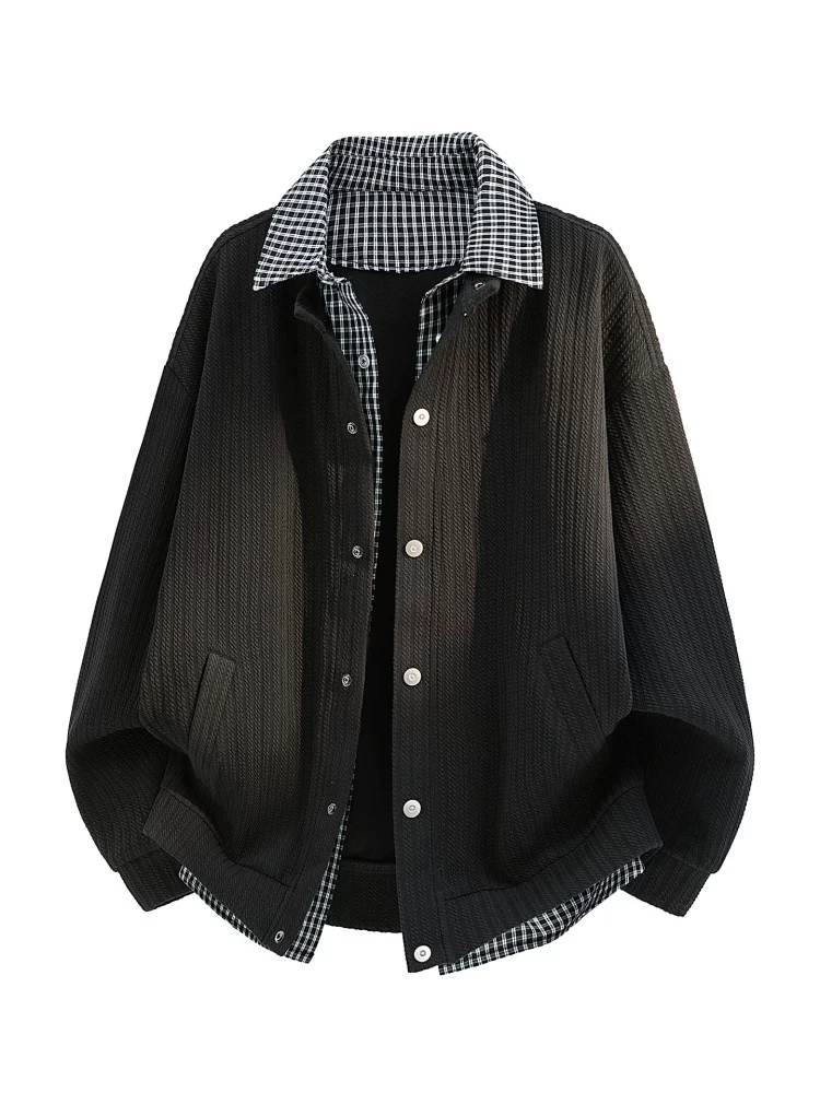 Áo khoác giả hai mảnh phối màu của Jeanswest dành cho nam, áo khoác ngoài phong cách cao cấp dáng rộng thường ngày mùa xuân thu.
