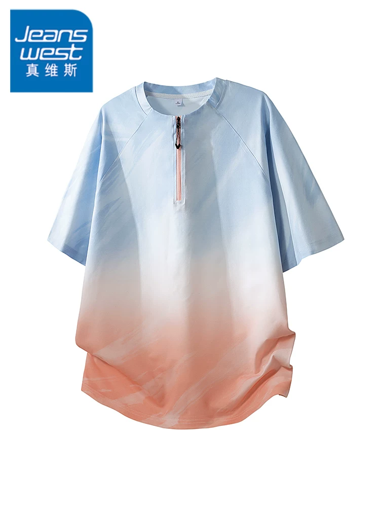 Áo thun nam Jeanswest kiểu Mỹ phối màu, nửa khóa kéo, mẫu mới hè 2026, dáng rộng, chất liệu cao cấp, tay ngắn thoáng khí.