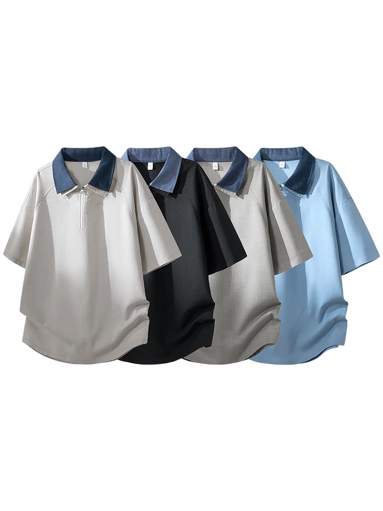 Áo thun nam có cổ phối màu tay lửng phong cách cao cấp của Jeanswest, áo thun thương hiệu thời trang thường ngày rộng rãi, thoải mái cho mùa xuân hè.