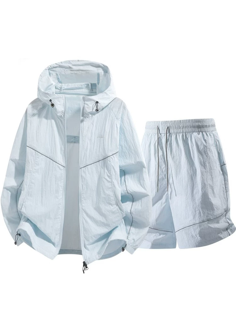 Bộ quần áo chống nắng ngoài trời bằng vải lụa băng của Jeanswest dành cho nam, kiểu dáng mỏng nhẹ, thoáng khí mùa hè, bộ hai mảnh UPF100+