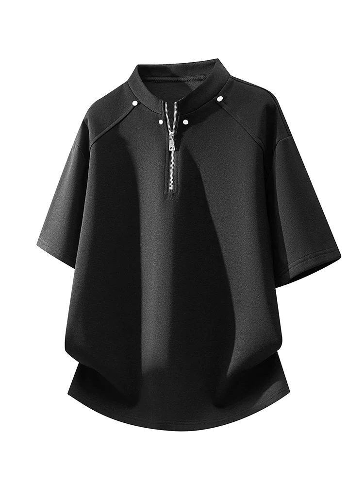 Áo thun nam Jeanswest kiểu Mỹ thời thượng, nửa khóa kéo, đính đinh tán, dáng rộng mùa hè, chất liệu cao cấp, thoáng khí, thân thiện với làn da, tay ngắn.