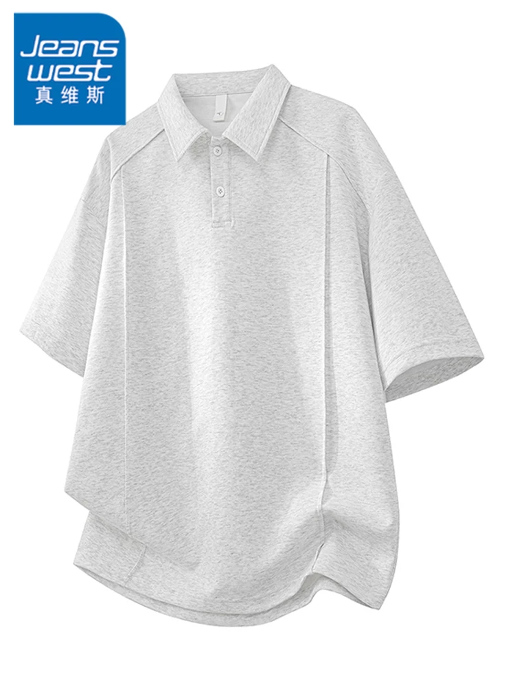 Áo thun nam Jeanswest kiểu Mỹ, màu trơn, thiết kế phá cách, cổ bẻ, chất liệu thoáng khí, thân thiện với da, mát mẻ, kiểu dáng rộng rãi, hợp thời trang mùa hè.
