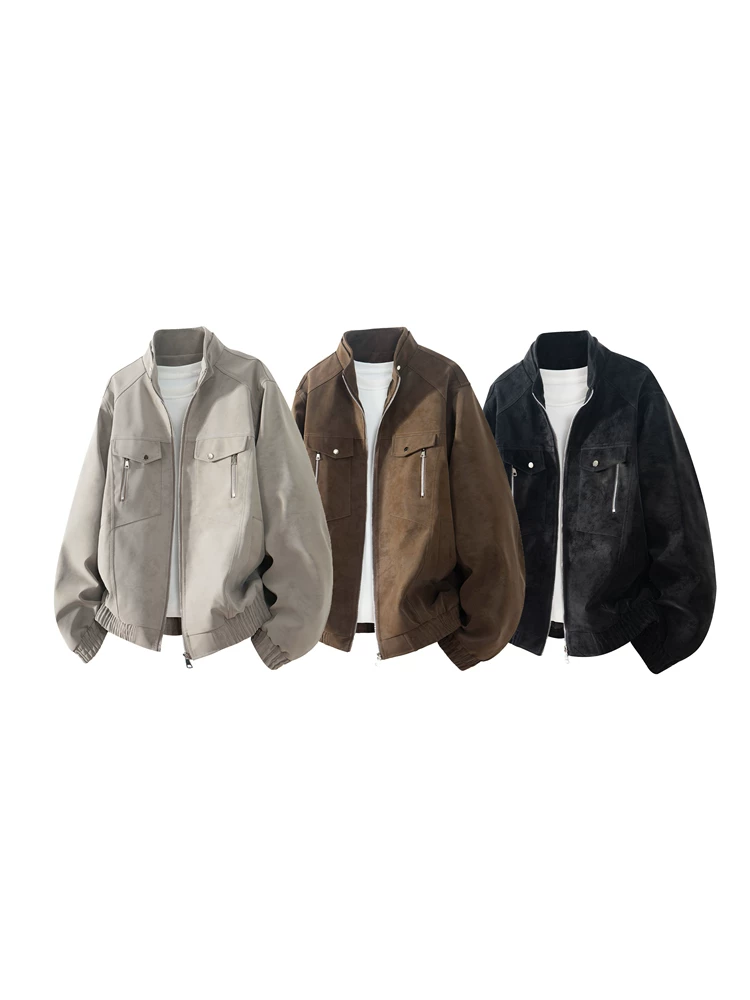Áo khoác da công sở cổ đứng bằng da lộn phong cách retro của Jeanswest dành cho nam, mùa xuân và mùa thu, thương hiệu thời thượng cao cấp, áo khoác ngoài rộng rãi thoải mái.