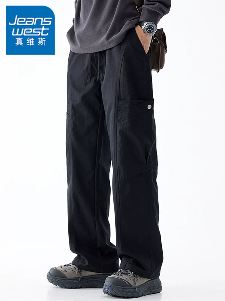Quần dài ống rộng kiểu Mỹ của Jeanswest dành cho nam, mùa xuân thu, thương hiệu thời trang cao cấp, quần dài rộng rãi và đa năng.