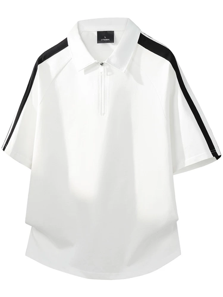 Áo thun nam Jeanswest 100% cotton nguyên chất, phối màu, cổ nửa khóa kéo, dáng rộng mùa hè, chất liệu cao cấp, tay ngắn thoáng khí.