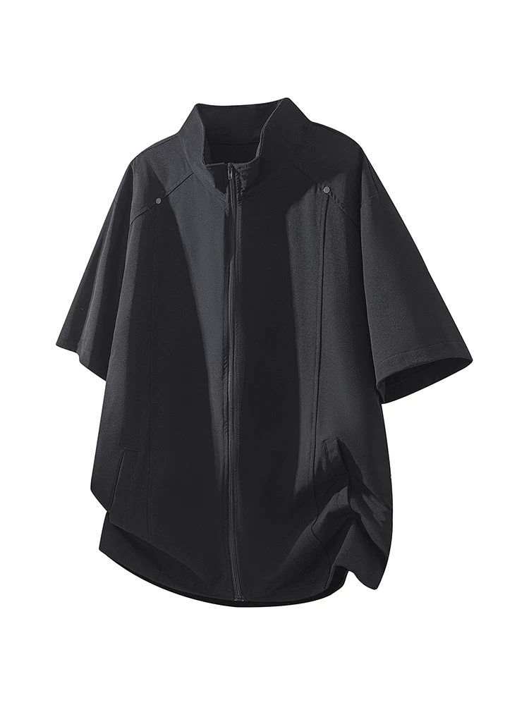 Áo thun cardigan có khóa kéo cổ đứng kiểu Mỹ của Jeanswest dành cho nam, mùa xuân hè, thương hiệu thời trang cao cấp, tay ngắn thoáng khí, phong cách giản dị.