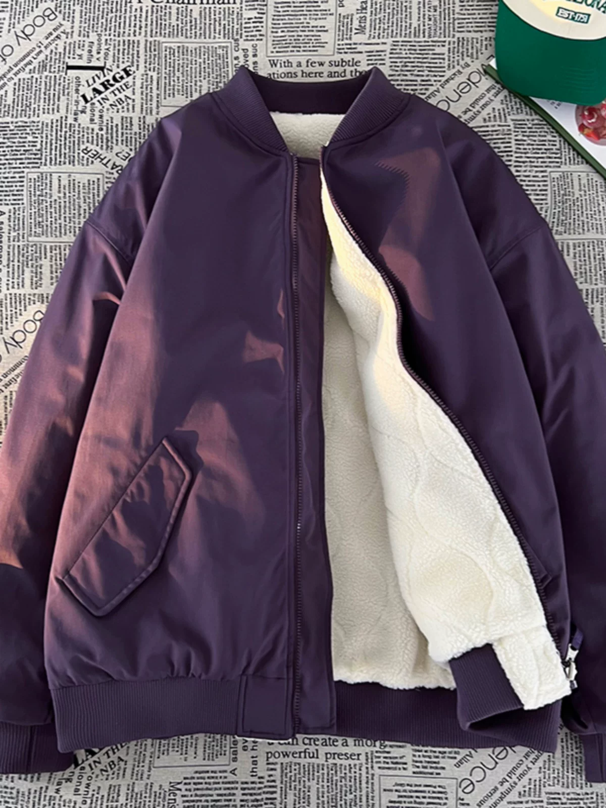 Áo khoác lông cừu chống gió hai mặt kiểu Mỹ của Jeanswest dành cho nam, áo khoác thường ngày ấm áp màu trơn mùa thu đông.