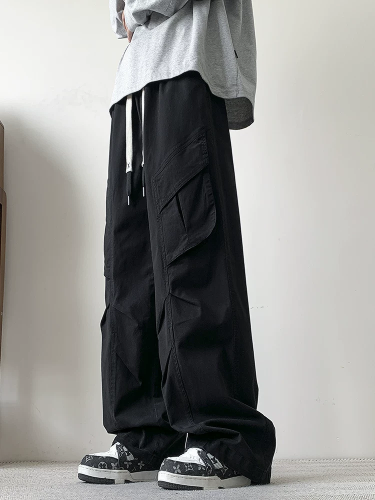 Quần dài công sở ống đứng 100% cotton nguyên chất màu xanh quân đội của Jeanswest dành cho nam, quần dài thường ngày nhiều túi dáng rộng mùa xuân thu.