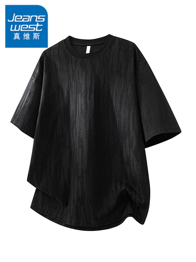 Áo thun cổ tròn họa tiết phong cách Mỹ của Jeanswest dành cho nam, dáng rộng mùa hè, cảm giác cao cấp, thoáng khí, thân thiện với làn da, tay ngắn mỏng.
