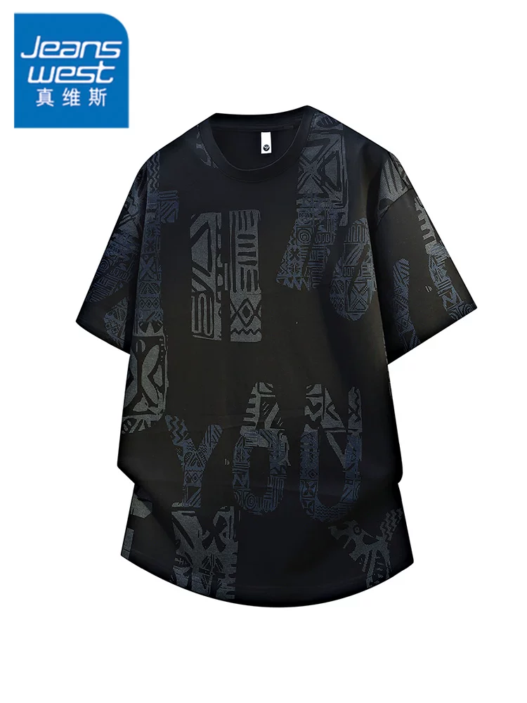 Áo thun cổ tròn in chữ phong cách Mỹ của Jeanswest dành cho nam, thương hiệu thời trang cao cấp mùa hè, áo ngắn tay thoáng mát và thoáng khí.