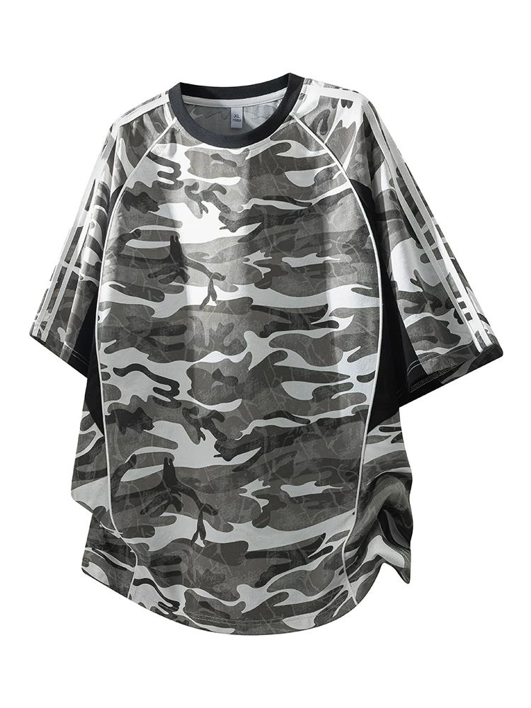 Áo thun ngắn tay màu đen ngụy trang cao cấp của Jeanswest dành cho nam, mùa xuân hè, dáng rộng, thoáng khí, thương hiệu thời thượng, áo kiểu dáng cá tính.