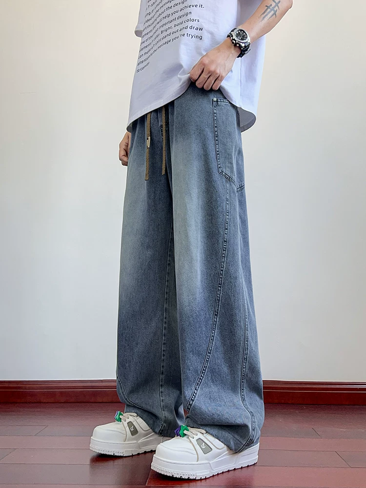 Quần jeans ống cong phong cách Mỹ của Jeanswest dành cho nam, quần ống rộng dáng suông mỏng mùa hè, quần thường ngày.