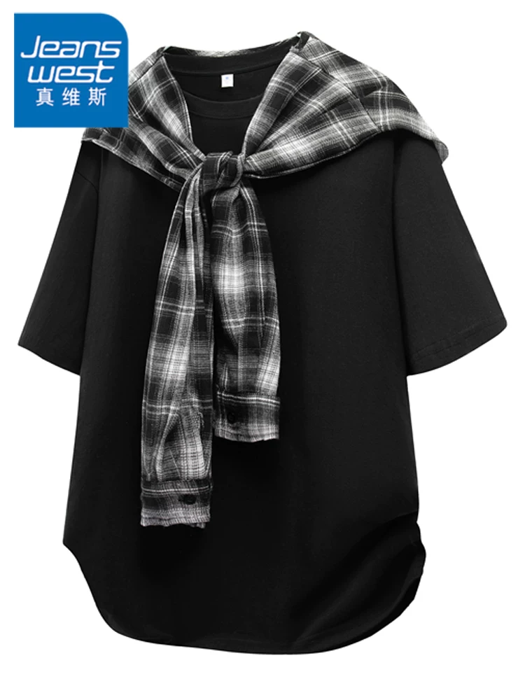 Áo thun kẻ sọc kiểu Mỹ của Jeanswest dành cho nam, áo thun nửa tay rộng rãi, thoáng khí, thân thiện với làn da, mát mẻ, hợp thời trang.