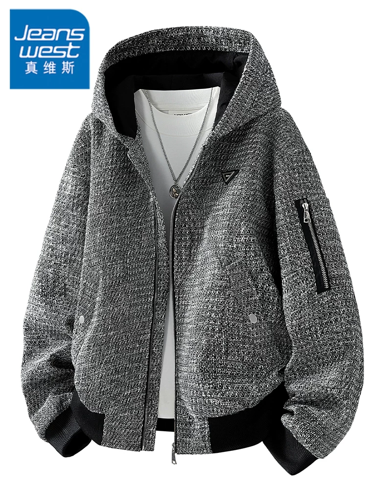 Áo khoác có mũ trùm đầu dáng rộng phong cách Mỹ của Jeanswest dành cho nam giới, mùa xuân thu, cảm giác cao cấp, áo khoác ngoài đa năng.