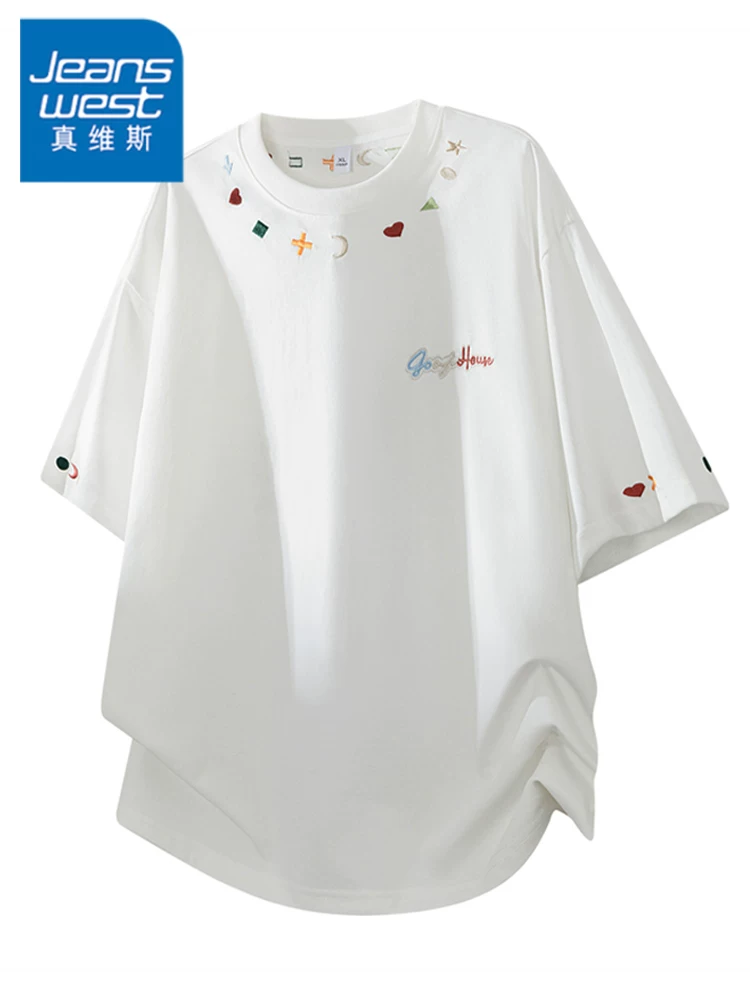 Áo thun cổ tròn tay ngắn thương hiệu thời trang cao cấp Jeanswest dành cho nam, áo mùa hè rộng rãi, thoáng khí, thân thiện với làn da.